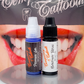 An alternate photograph of Temporary Tattooth Priming gel on the left and Temporary Tattooth Bonding Resin on the right.  These are products used to apply Temporary Tooth Tattoos.