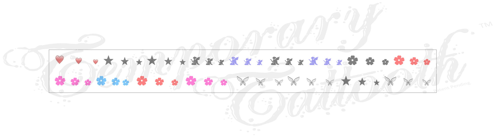 This image shows what a sheet of Temporary Tattooths  looks like as a MINI pack.  They are temporary teeth tattoos.